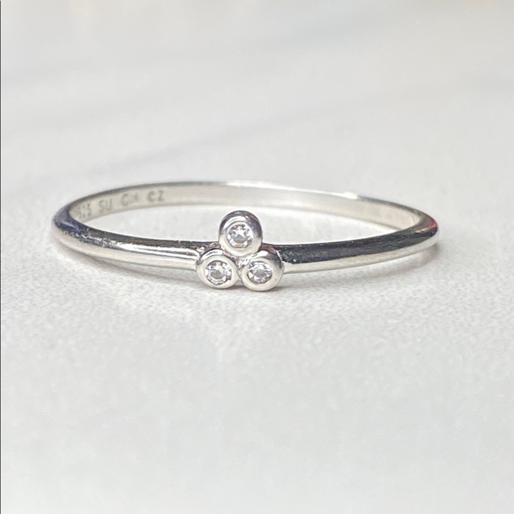 Dainty Sterling Silver Ring with Floral Design and Clear Stones